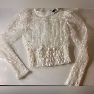Sheer white daisy long sleeve blouse